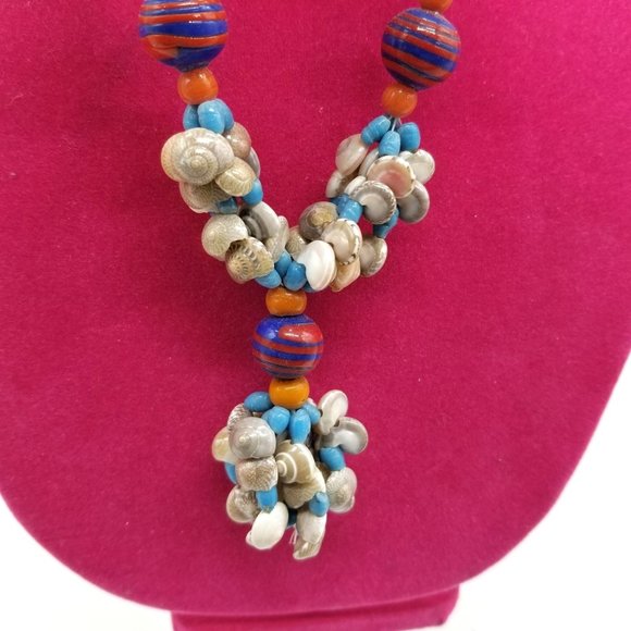 Vintage Mini Snail Shell Bead Nut Necklace Lei Luau 34" Blue Purple Orange White - Picture 3 of 8